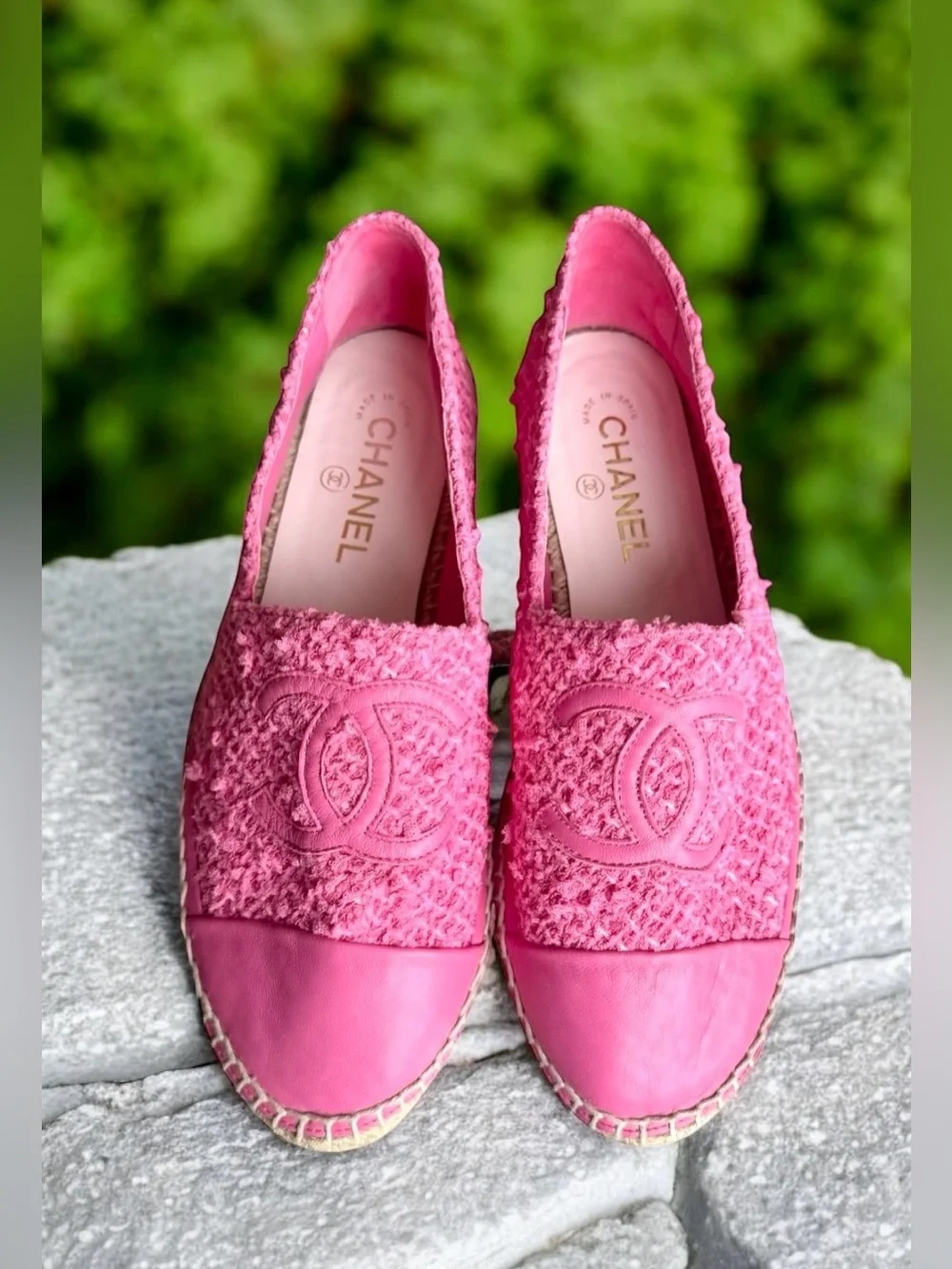 🆕 CHANEL CC Interlocking Tweed Pink Espadrille Flats